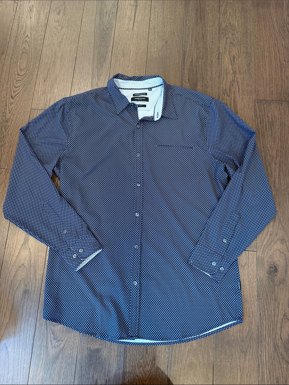 Kenneth Cole Men's Navy Microdot Long-Sleeve Button-Down Shirt Size XL - C27-188